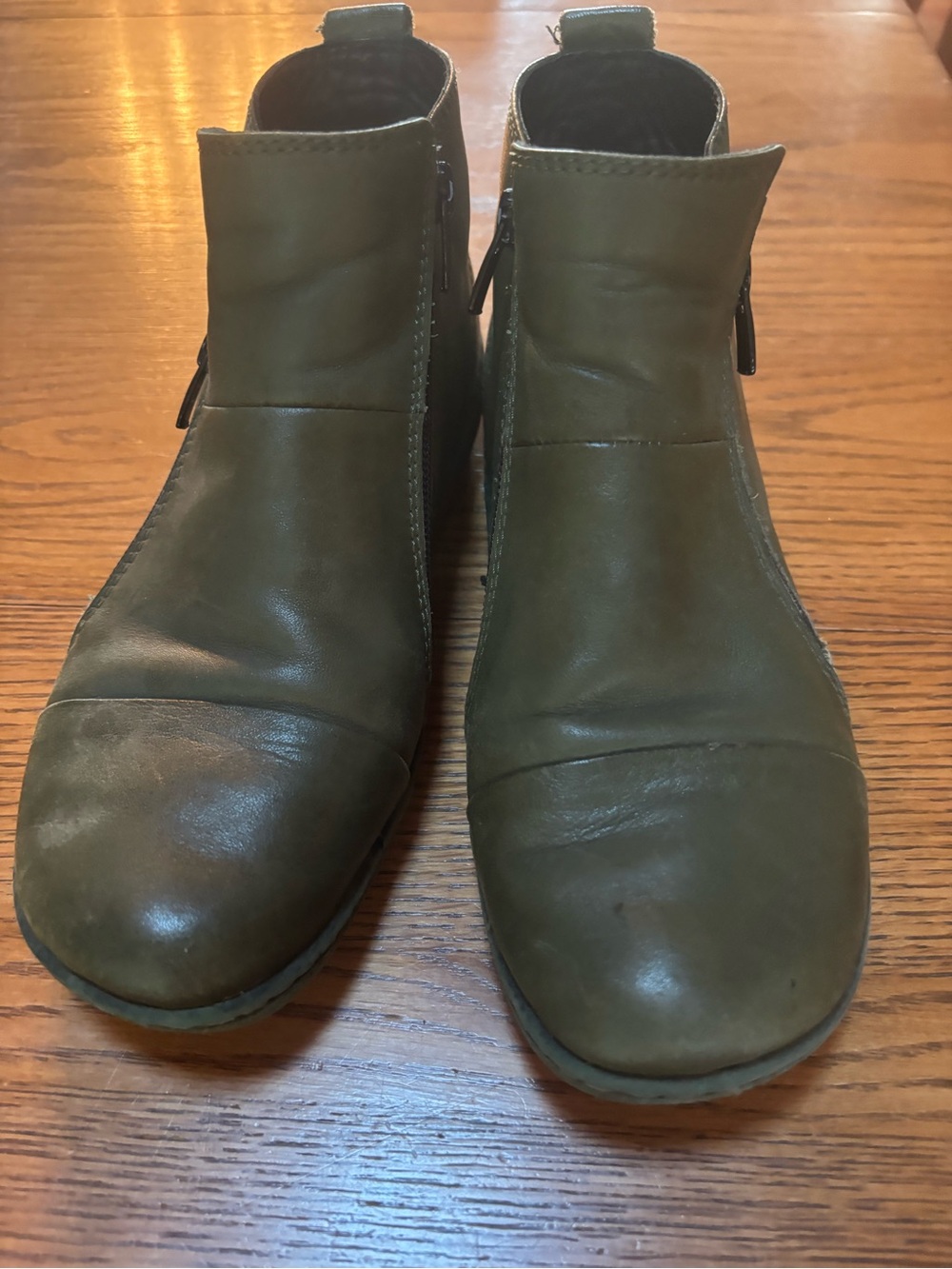 Women’s Olive Green Ankle Booties - Casual Zip Boot